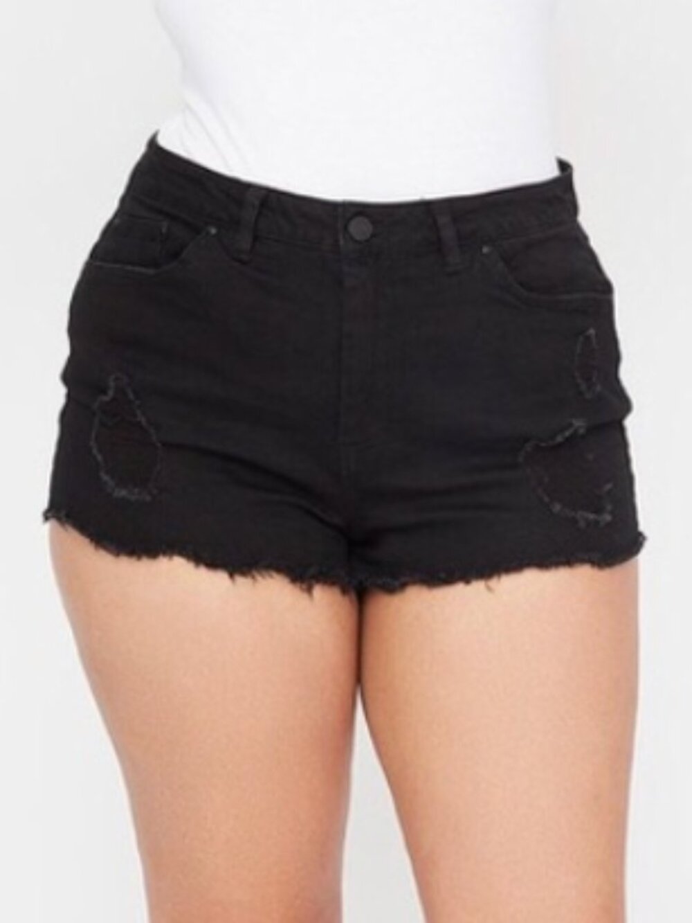 NEW NWT REFUGE Hi-Rise Cheeky Jean Shorts Black High Waisted 5" Inseam Cuffed 18